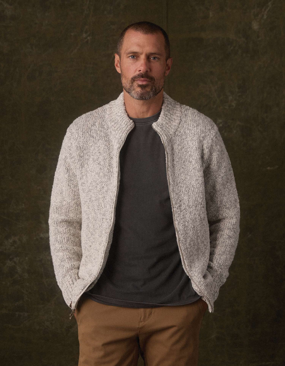 Vintage Boucle Track Jacket in Cream Marled