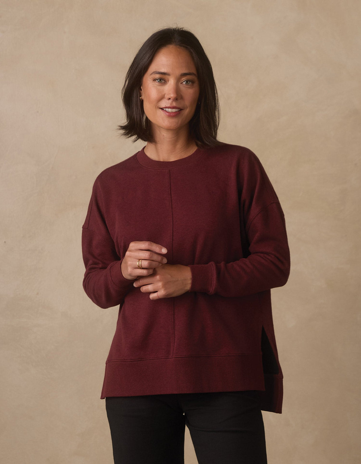 Fleece Puremeso Splitside Pullover in Port Wine