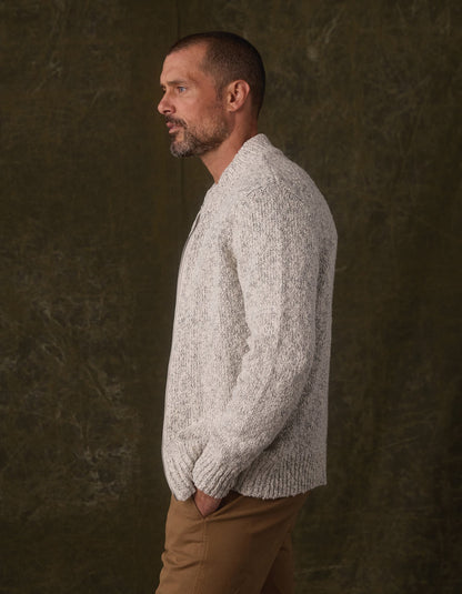 Vintage Boucle Track Jacket in Cream Marled